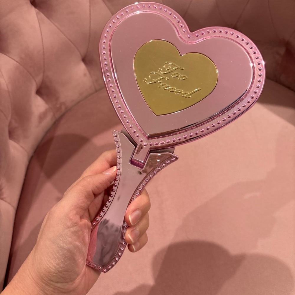 Too Faced Pink Heart Mirror with Gold Accent